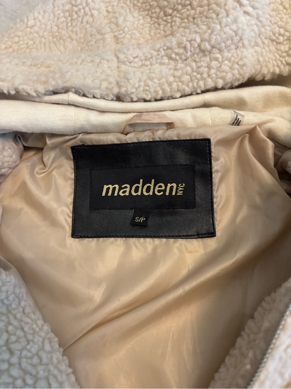 Steve Madden Sherpa Faux Leather Sleeve Hooded Jacket Small - Picture 10 of 11